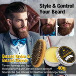 Natural leave in conditioner beard balm tin next to nourishing organic ingredients