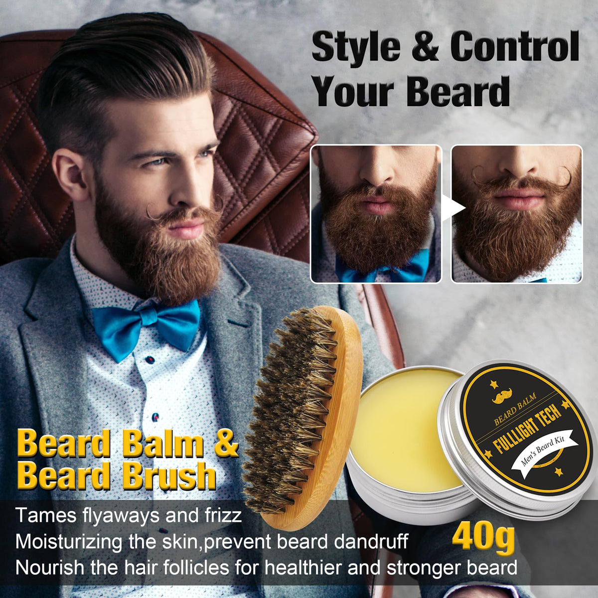 Natural leave in conditioner beard balm tin next to nourishing organic ingredients