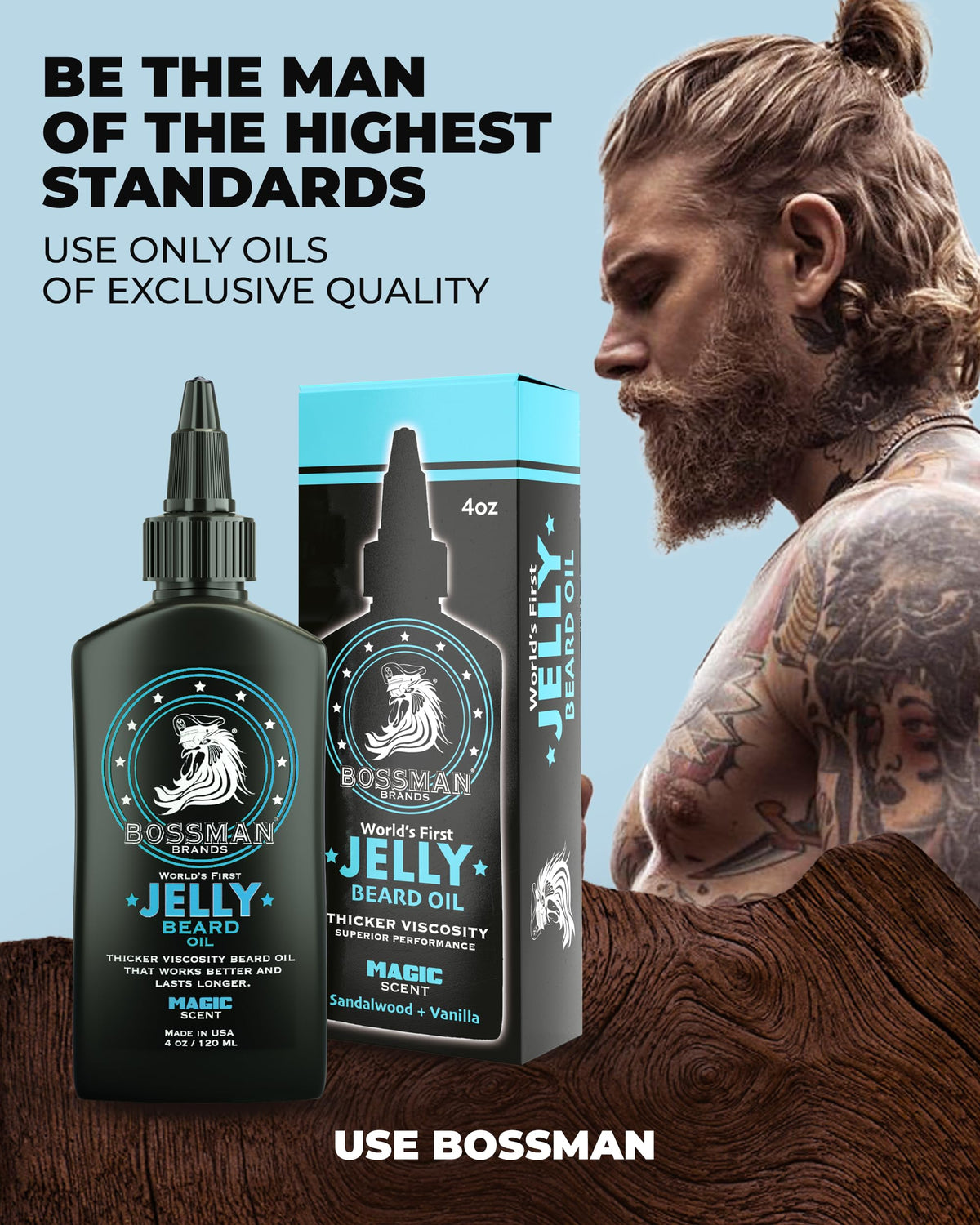 Side view of Bossman Brands Magic Scent grooming bottle showing fluid ounces