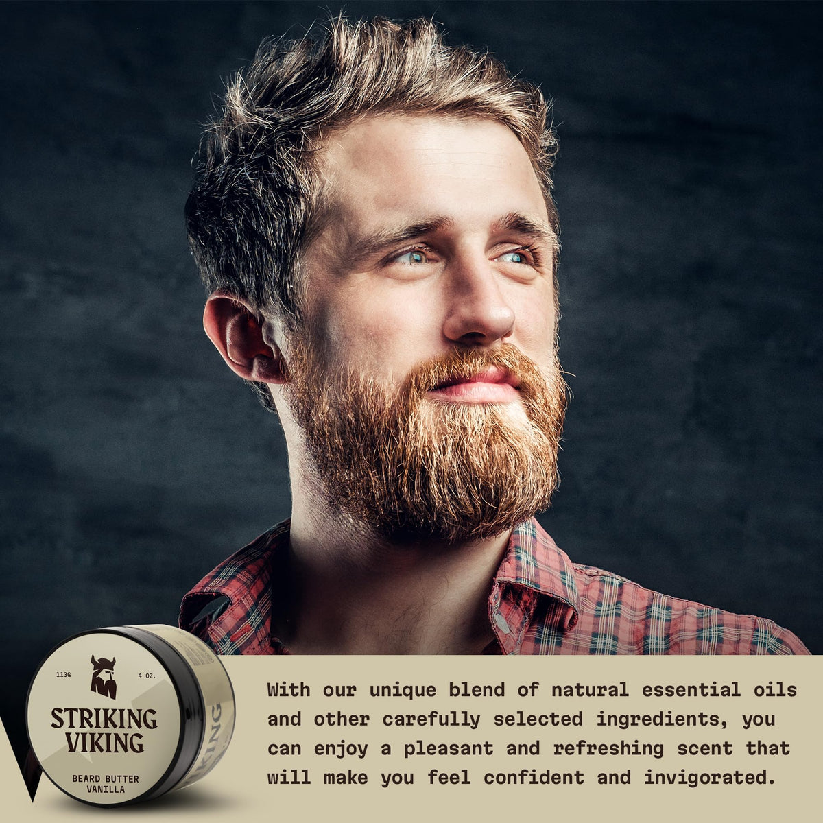 Man applying Striking Viking beard butter for grooming