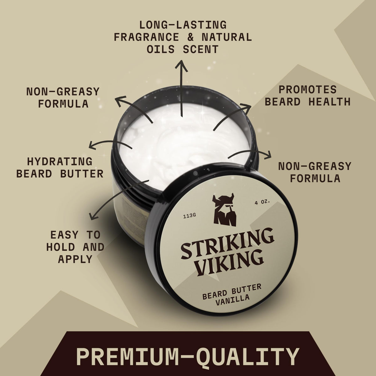 Top view of Striking Viking vanilla beard butter 4 ounce jar