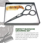 Matte black Japanese stainless steel beard trimming scissors with adjustable tension knob.