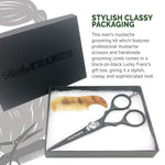 Close up of the professional grade sharp blades on the Japanese steel mustache scissors.
