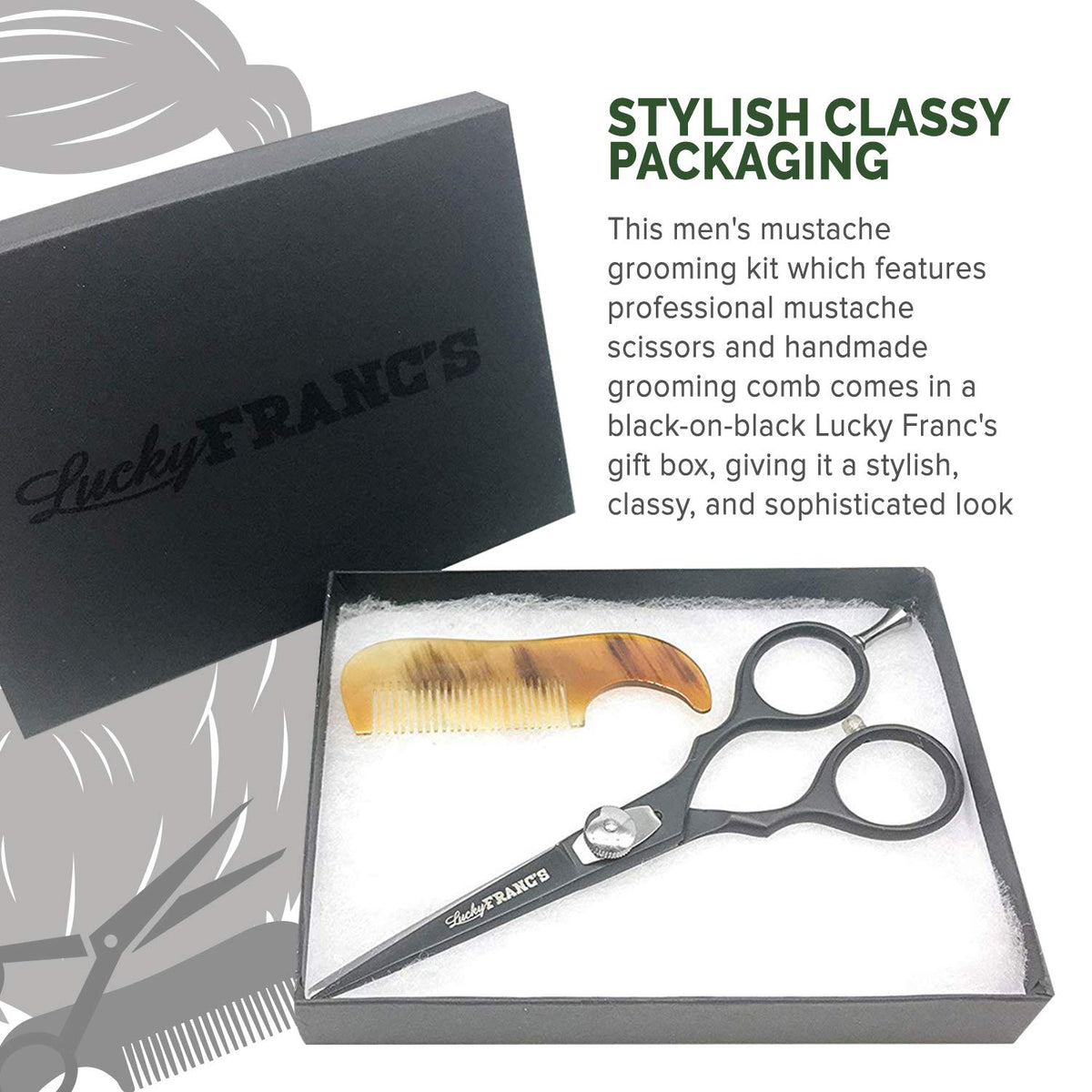 Close up of the professional grade sharp blades on the Japanese steel mustache scissors.