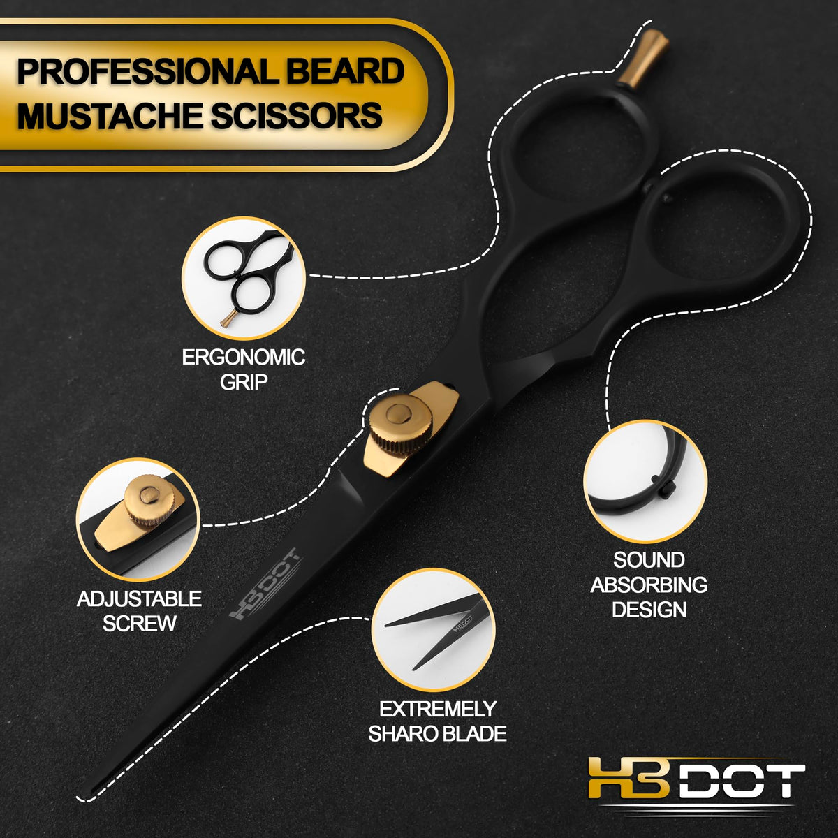 HB DOT premium German steel beard scissors with protective travel pouch