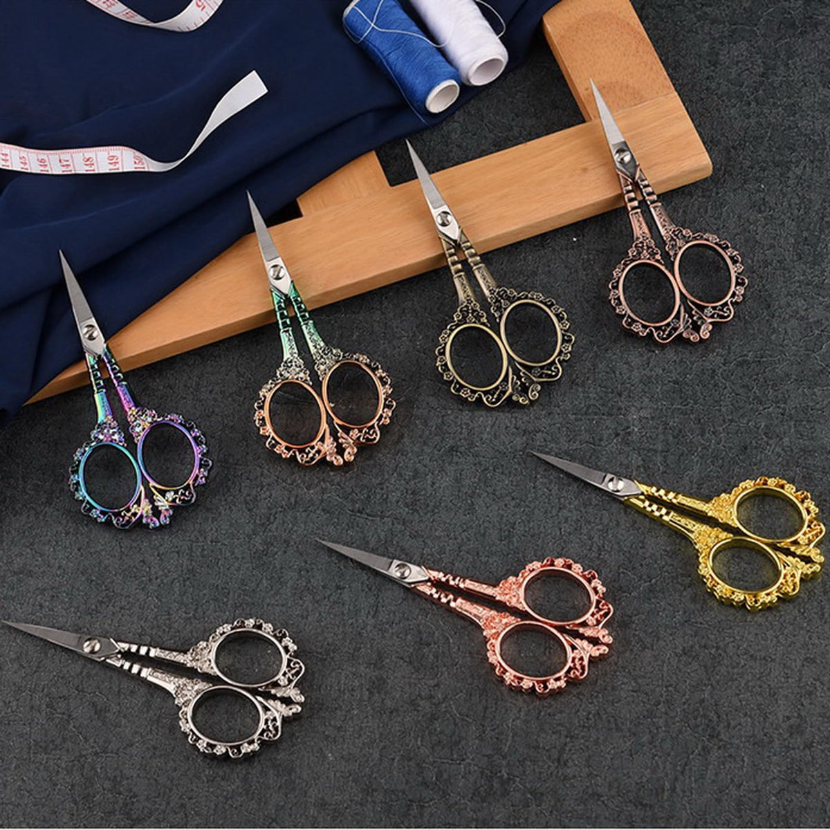 SUNNYCLUE multiuse vintage scissors angle view emphasizing rust resistant steel