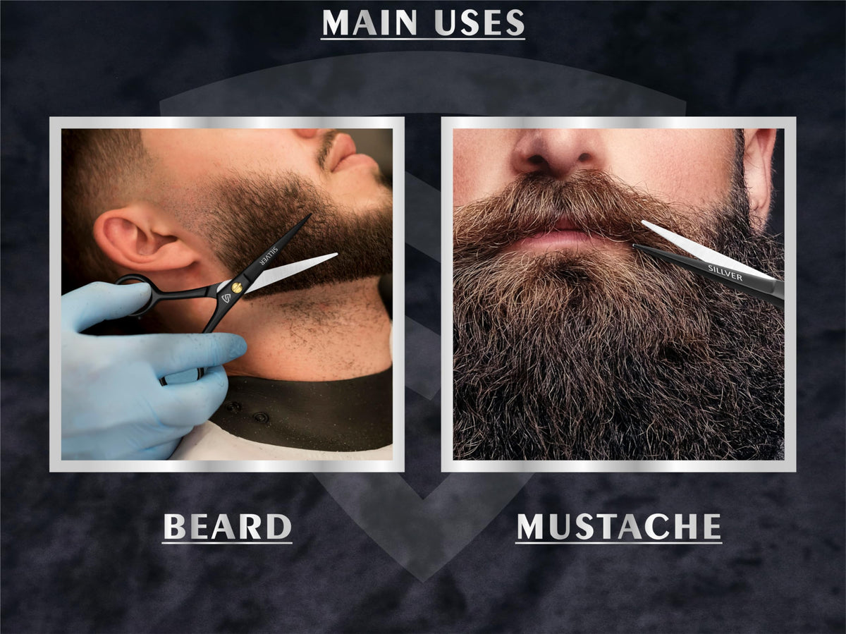 SILLVER facial hair scissors kit items neatly arranged on a solid background
