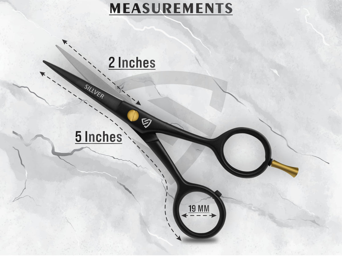 Ergonomic black grooming scissors with comfort finger rings inserted for precision trimming