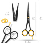 ACTIVEINN matte black barber shears set flat against a clean background highlighting the sleek titanium finish.