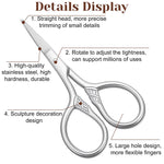 Stainless steel facial hair trimming shears showcasing the ornate handles
