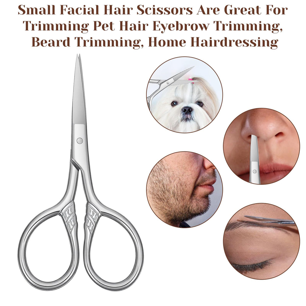 Close up view of the sharp tips on the eyebrow and eyelash scissors