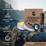 Open tin of Striking Viking sandalwood strong hold mustache wax