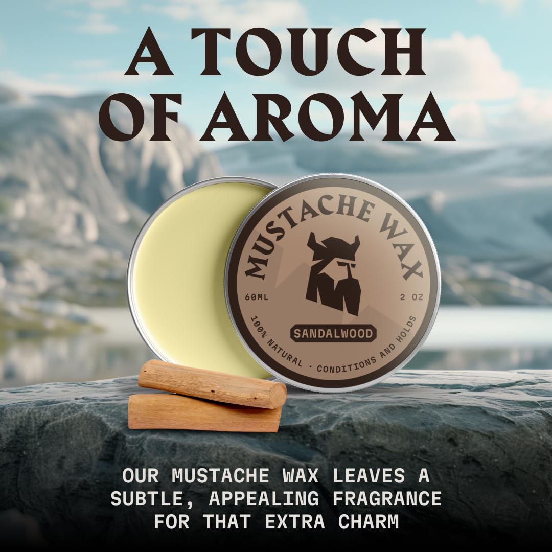 Striking Viking mustache grooming kit branding and packaging details