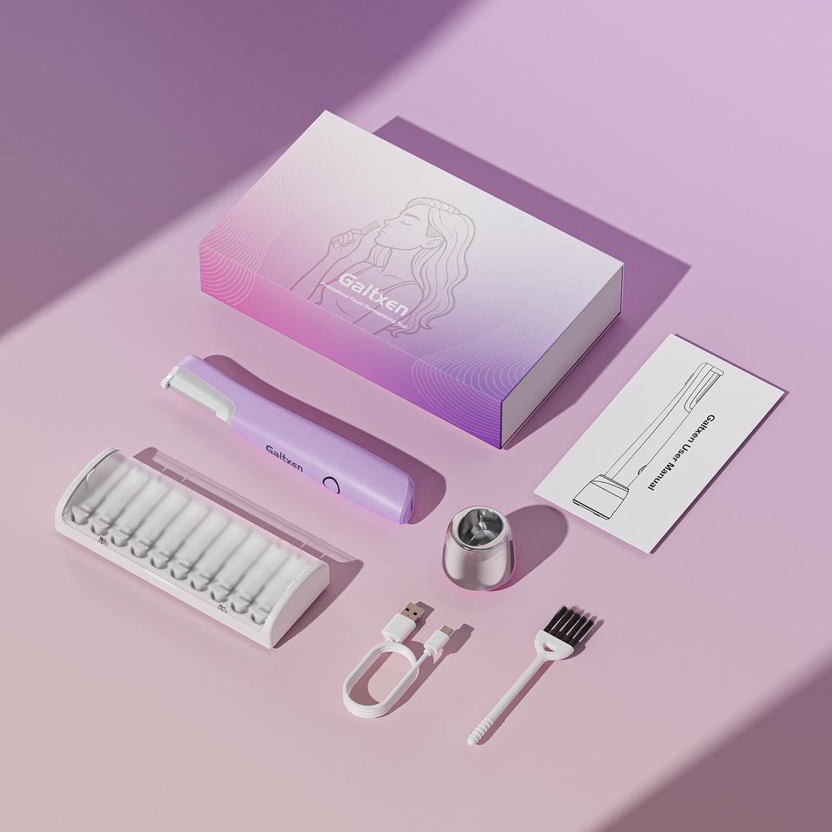 Rechargeable Galtxen dermaplaning device with accessories