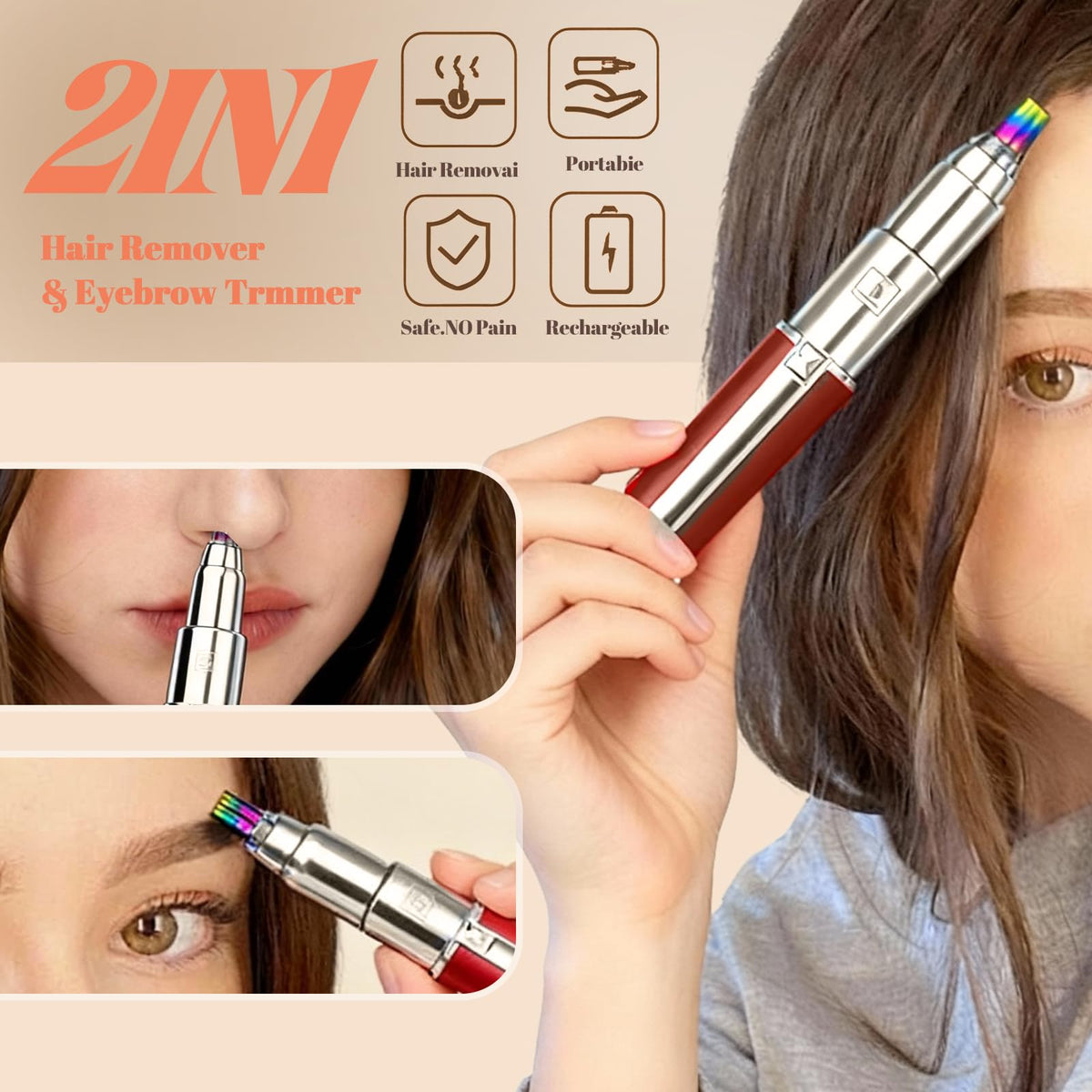Compact lipstick sized portable electric eyebrow razor for women travel care.