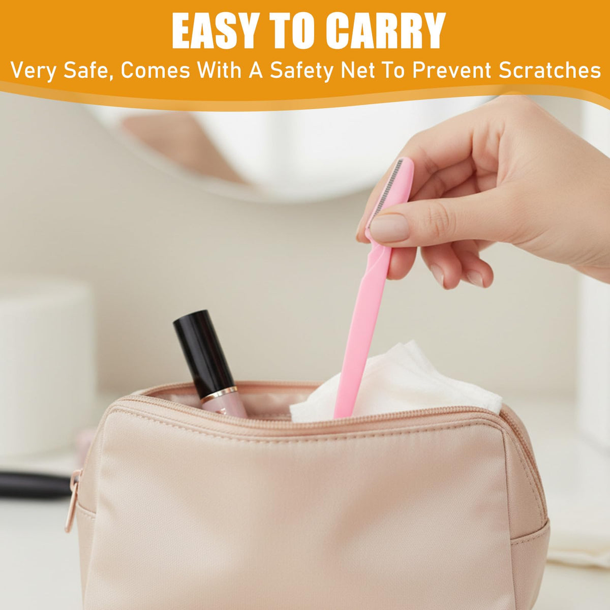 Mudder facial razor pack displaying the protective plastic cap mechanism for safe travel.
