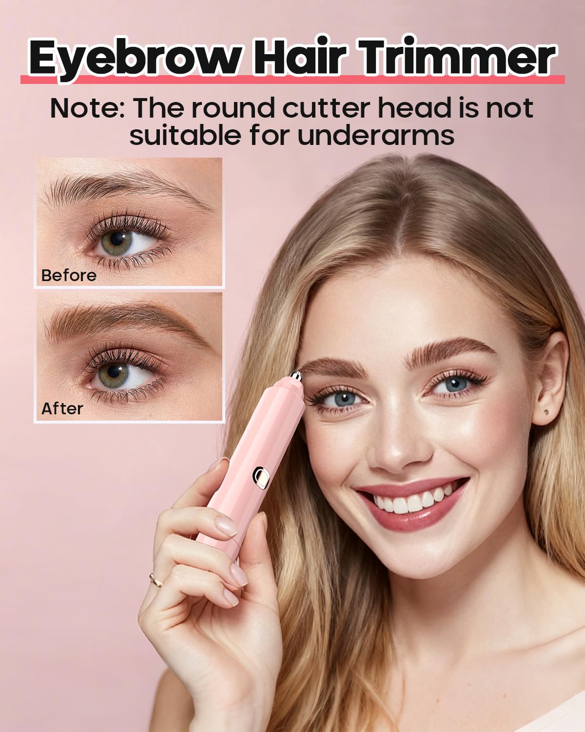 Interchangeable eyebrow trimmer head and face shaver attachments separated from the device