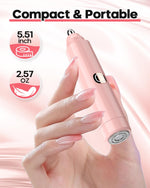 Portable lipstick-shaped facial razor being placed inside a luxury makeup pouch