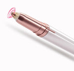 Generic 2-in-1 electric epilator and brow shaper showing both interchangeable heads detached for easy cleaning.