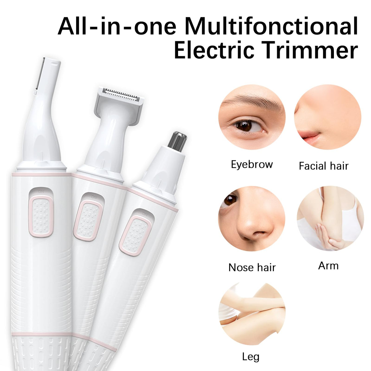Automoness facial hair remover interchangeable heads for nose and eyebrow shaping.