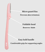 Packaging of the eco brand pink facial grooming razors for exfoliation.