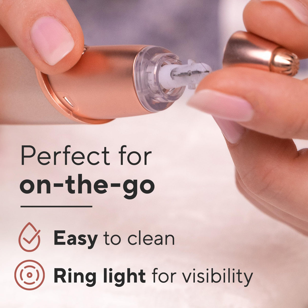 Flawless painless electric eyebrow trimmer cap off view demonstrating compact size