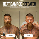 Back label of Viking Shield hair and beard heat protectant