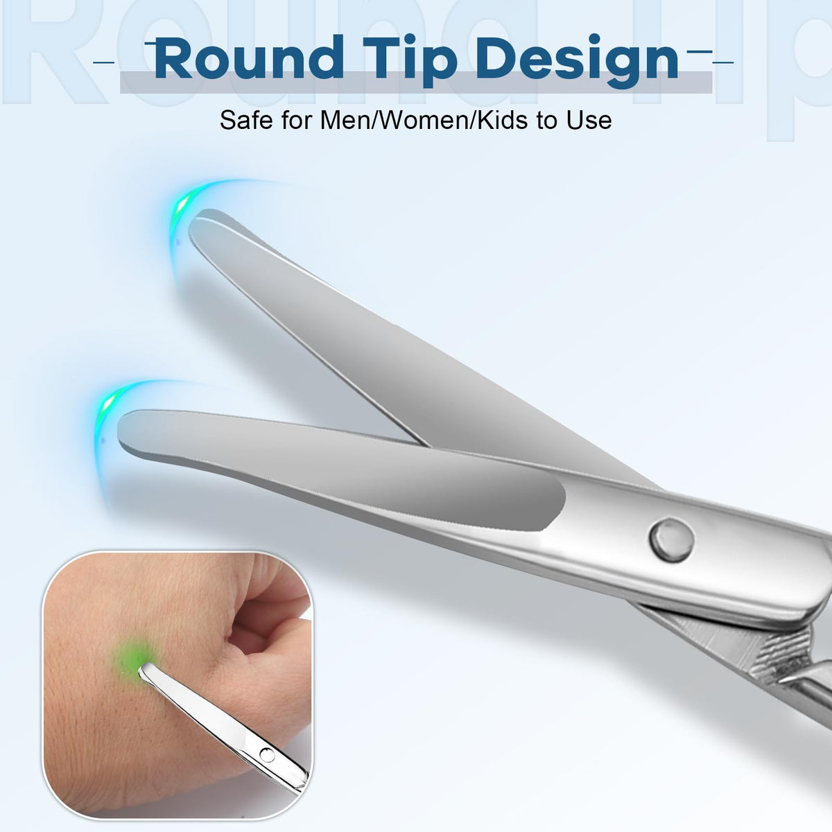 LIVINGO small grooming scissors angled view highlighting the ergonomic ring handles and curved cutting edge.