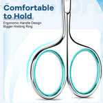 LIVINGO facial hair scissors next to its premium brown protective sheath for safe storage.