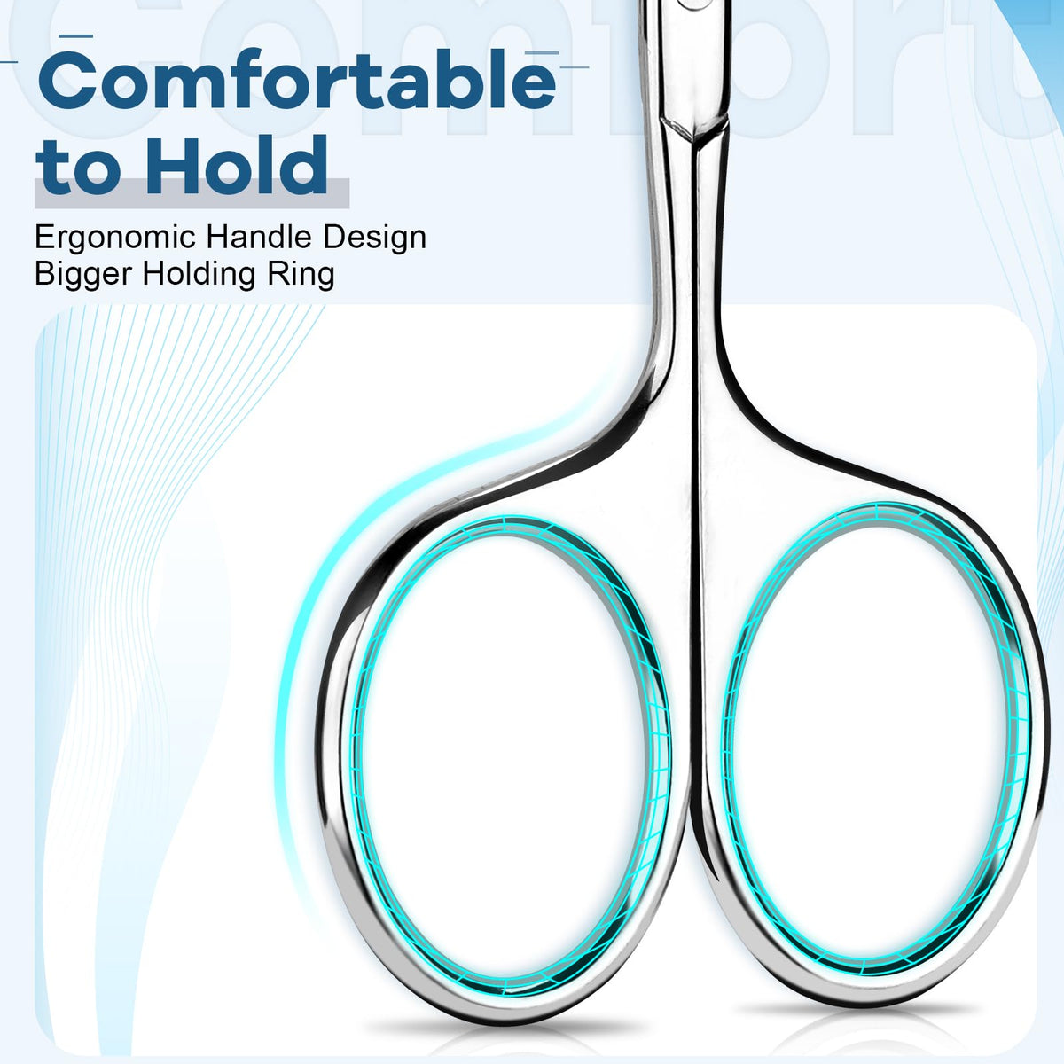 LIVINGO facial hair scissors next to its premium brown protective sheath for safe storage.