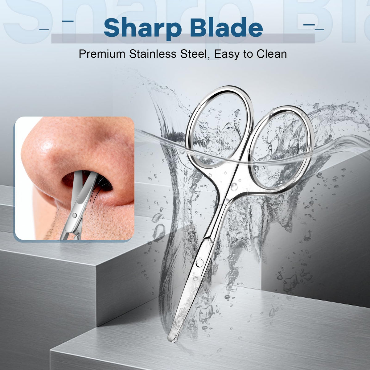 LIVINGO rounded safety tip scissors being held to demonstrate the compact travel size and comfortable grip.