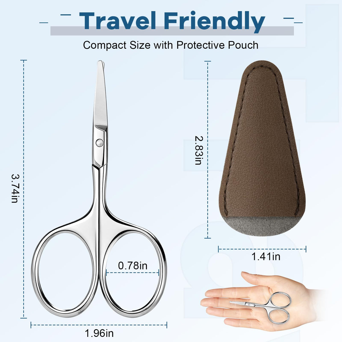LIVINGO stainless steel mustache and beard trimming scissors showing the precise alignment of the safety blades.