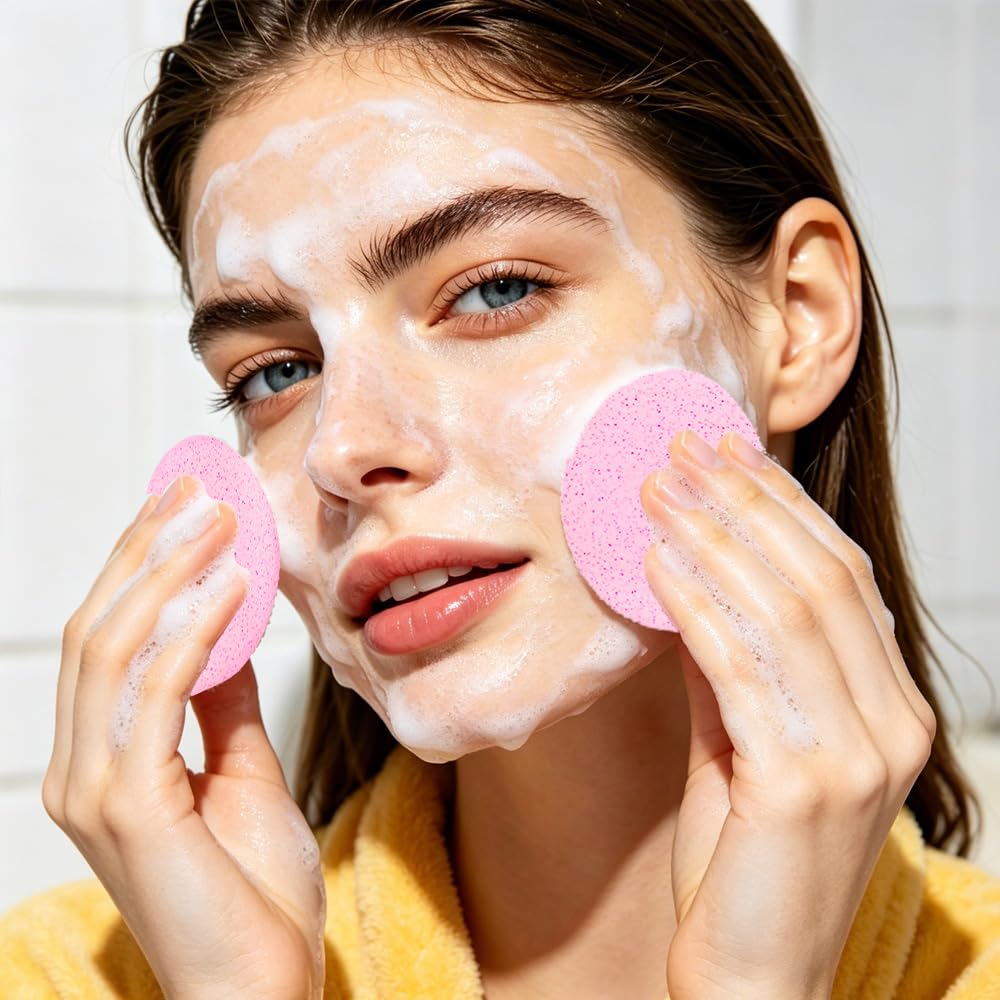 Krgiqn exfoliating wash round sponge package layout showing portable packs