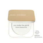 Open view of the Jane Iredale refillable makeup case displaying the large internal mirror and empty magnetic base.