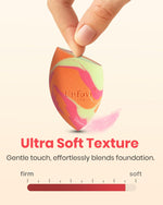 Close up view of the marble texture on Unfovi multi colored makeup sponges