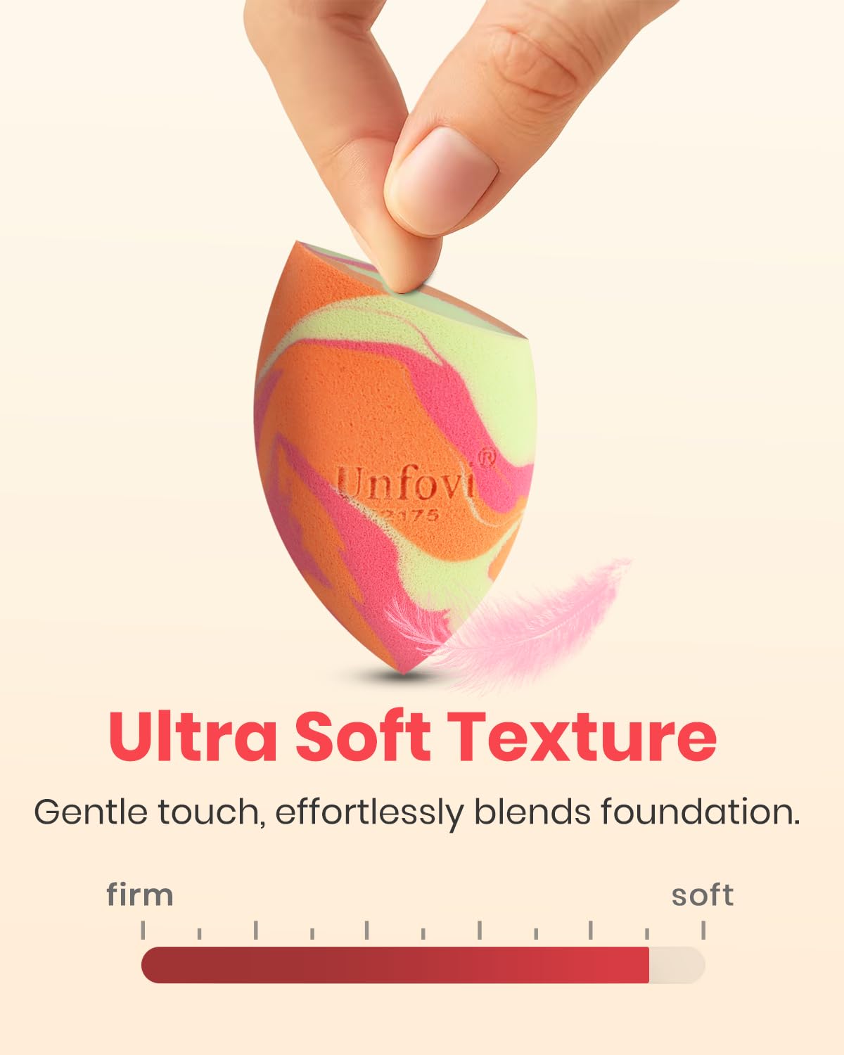 Close up view of the marble texture on Unfovi multi colored makeup sponges
