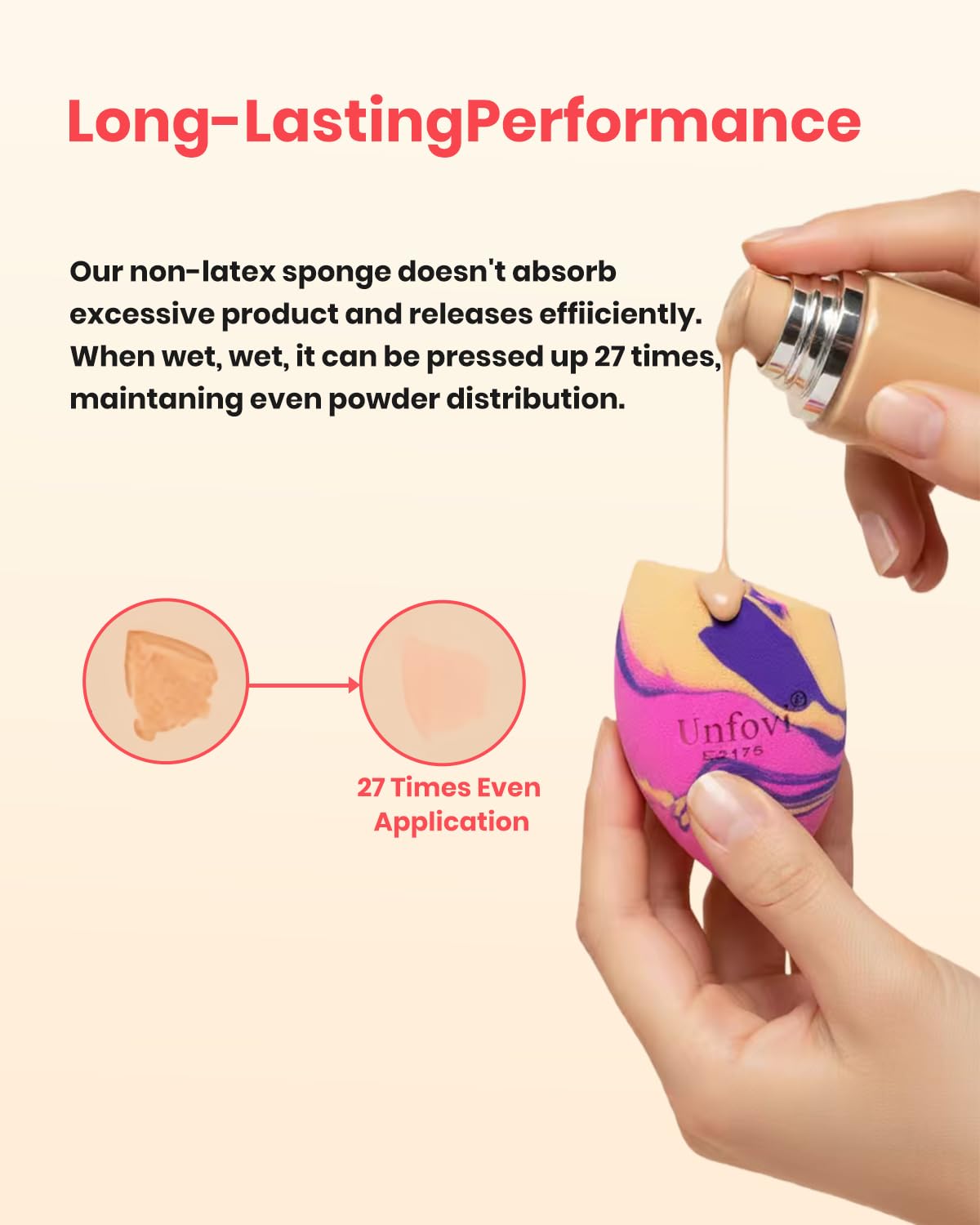 Unfovi polyurethane foam makeup sponges being washed under warm water for easy cleaning