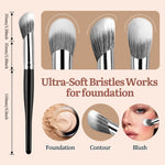 Sleek black handle and ferrule of the imported angled blusher brush.
