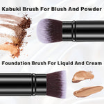 Applying liquid blush and bronzer using the dense angled kabuki blending brush