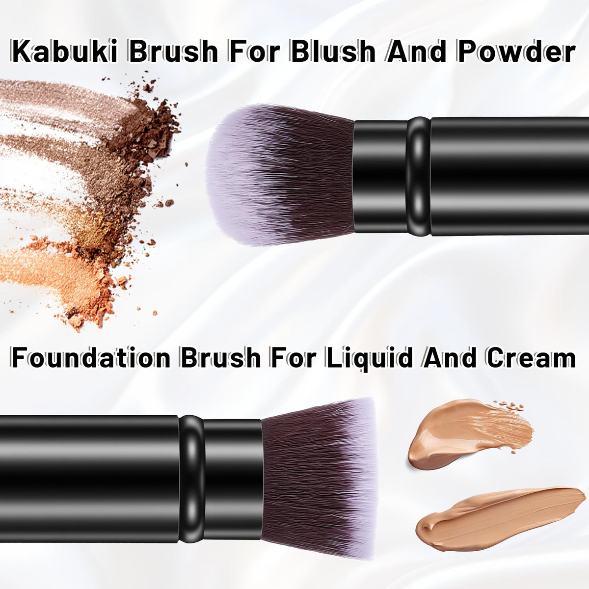 Applying liquid blush and bronzer using the dense angled kabuki blending brush