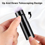 Flawless powder foundation application with ultra soft synthetic fibers of the compact travel brush