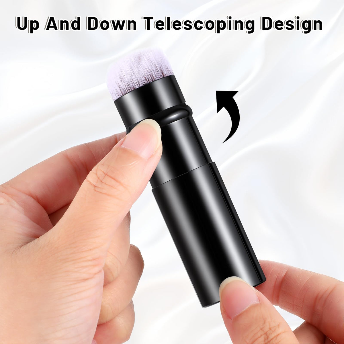 Flawless powder foundation application with ultra soft synthetic fibers of the compact travel brush