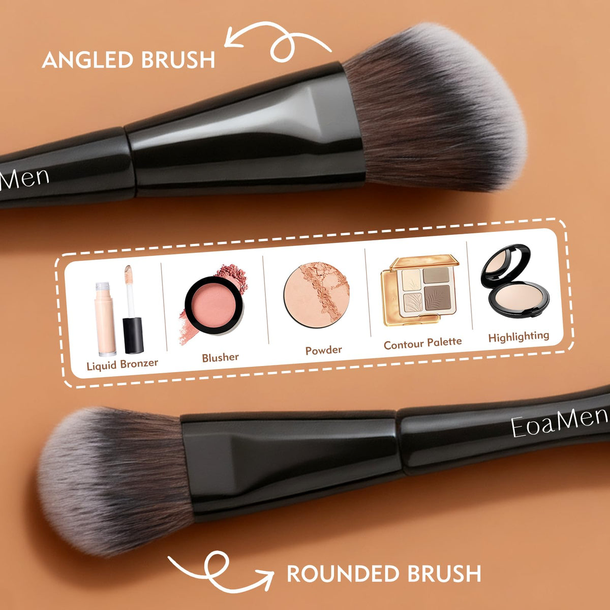 Hand holding EoaMen professional makeup brush for scale