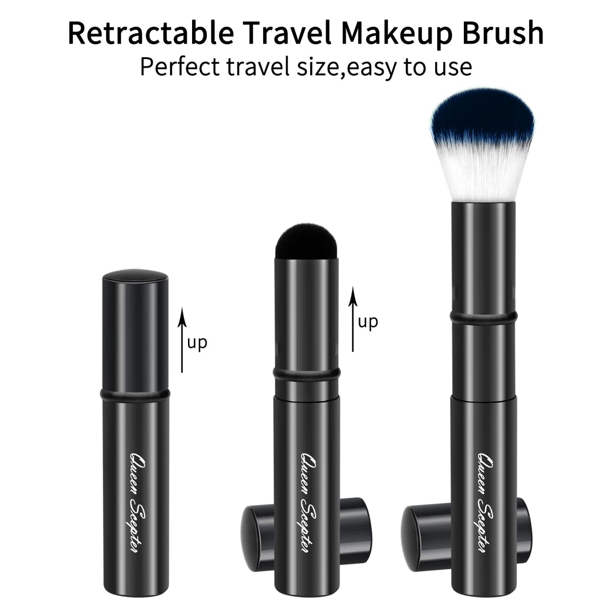 Queen Scepter travel blush brush extended showing soft synthetic bristles