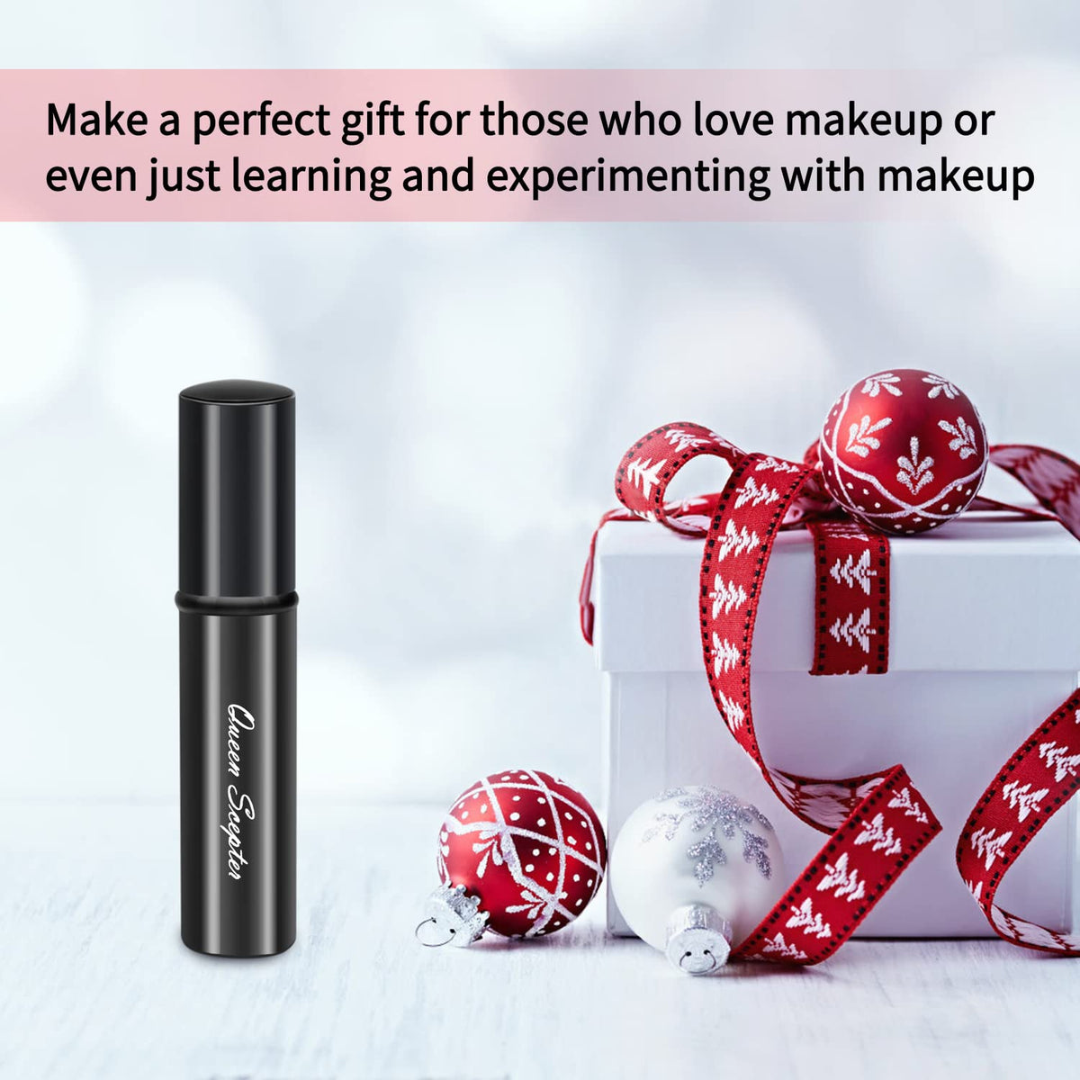 Sleek black aluminum handle of the Queen Scepter portable makeup brush