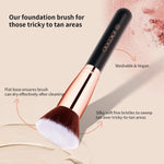 Docolor angled face makeup brush being used to blend liquid cream cosmetics flawlessly.