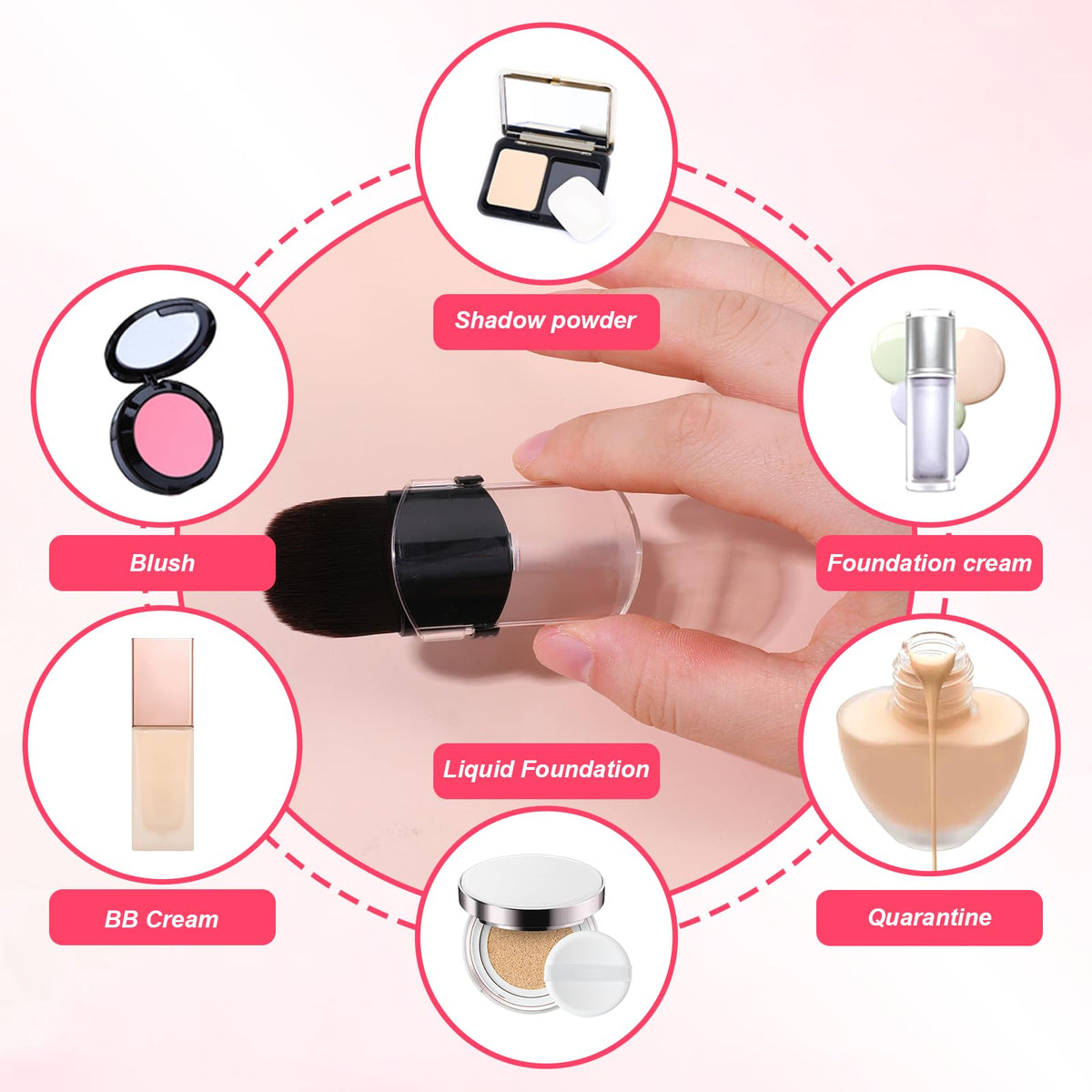 Portable capsule shape foundation and bronzer blender brush showing the telescopic mechanism.