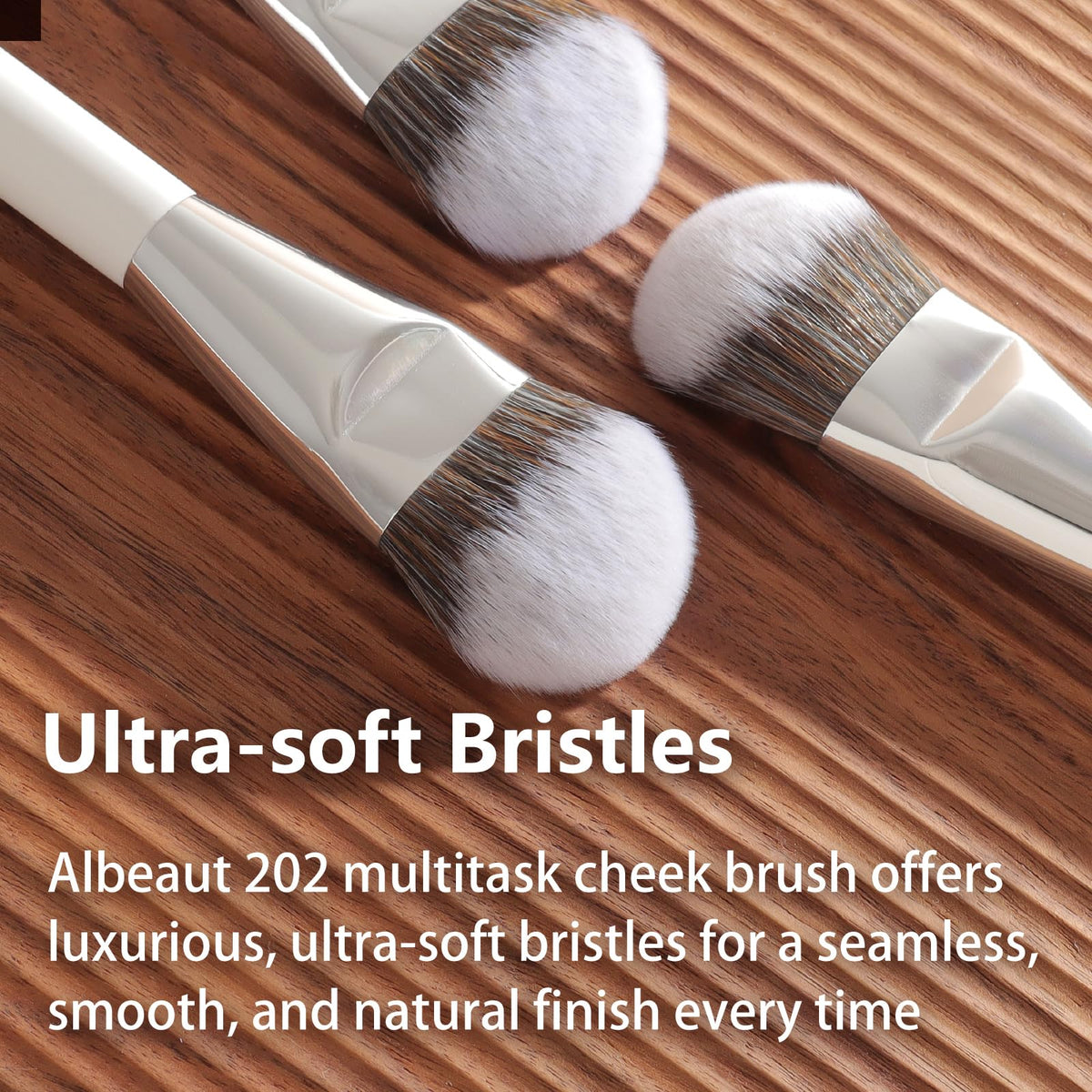 Authentic Albeaut imported cosmetic brush packaging and product dimensions display.