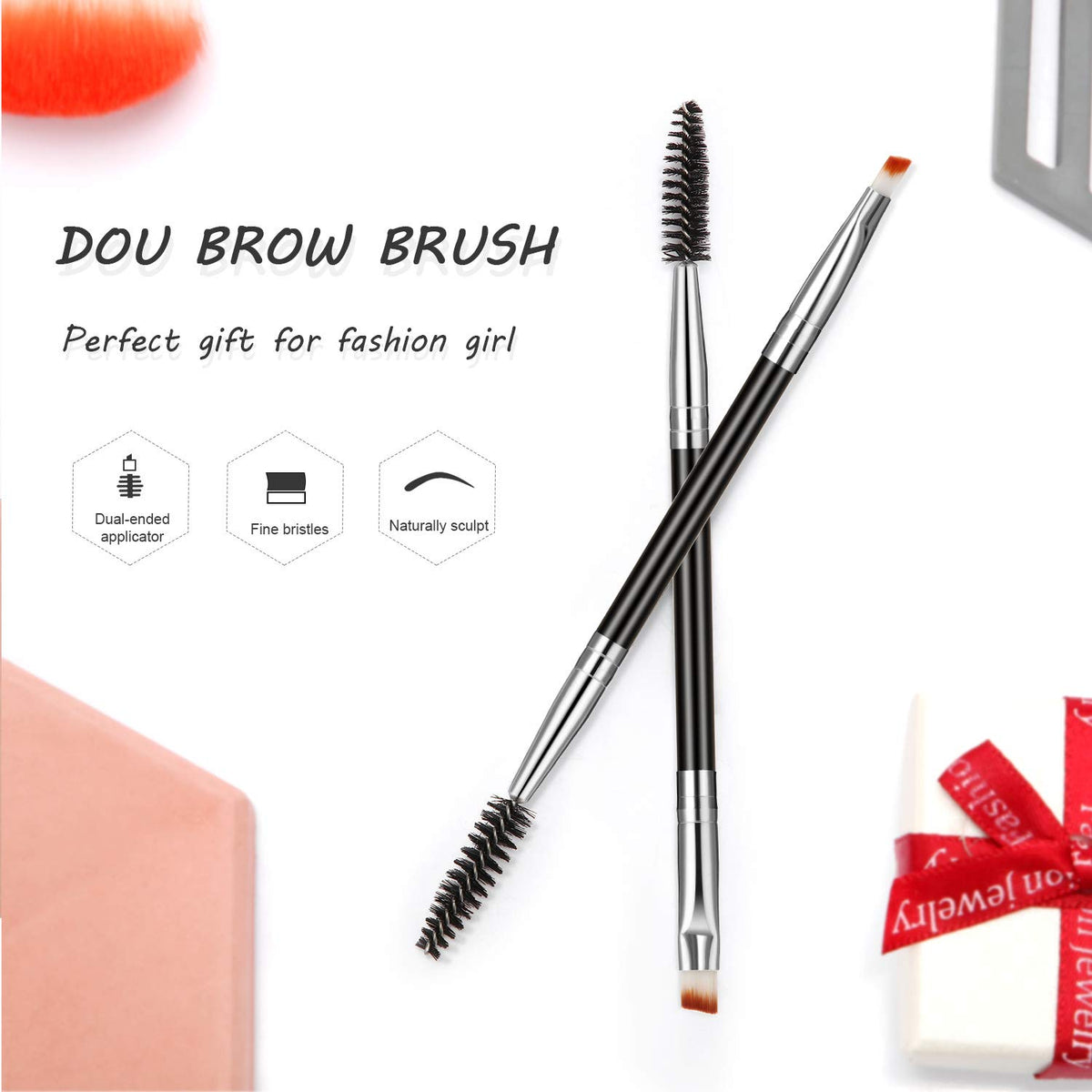 Close up view of the Boao duo eyebrow brush angled tip