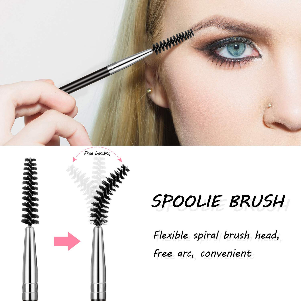 Six pieces of Boao dual ended eyebrow brushes in a row